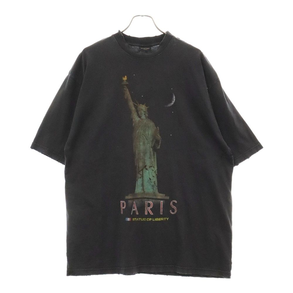 BALENCIAGA (バレンシアガ) 24AW PARIS LIBERTY ヴィンテージ加工自由の女神プリント半袖Tシャツ ブラック 764235 TQVR9