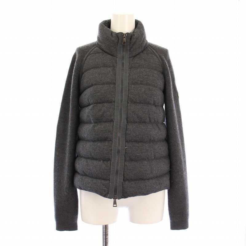 モンクレール MONCLER MAGLIONE TRICOT CARDIGAN ニットカーディガンセーター ダウンジャケット スタンド アウター 切替 ジップアップ ウール ナイロン S グレー |BB