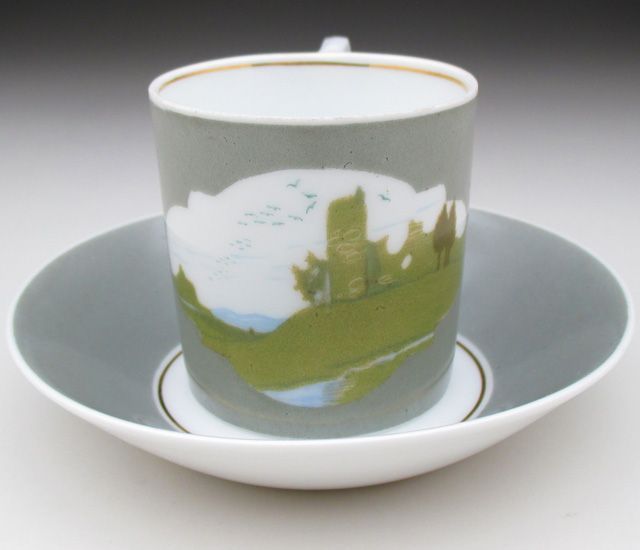 ニンフェンブルク ルドルフ ジーク作品 風景絵 カップ＆ソーサー 1906年 アンティーク