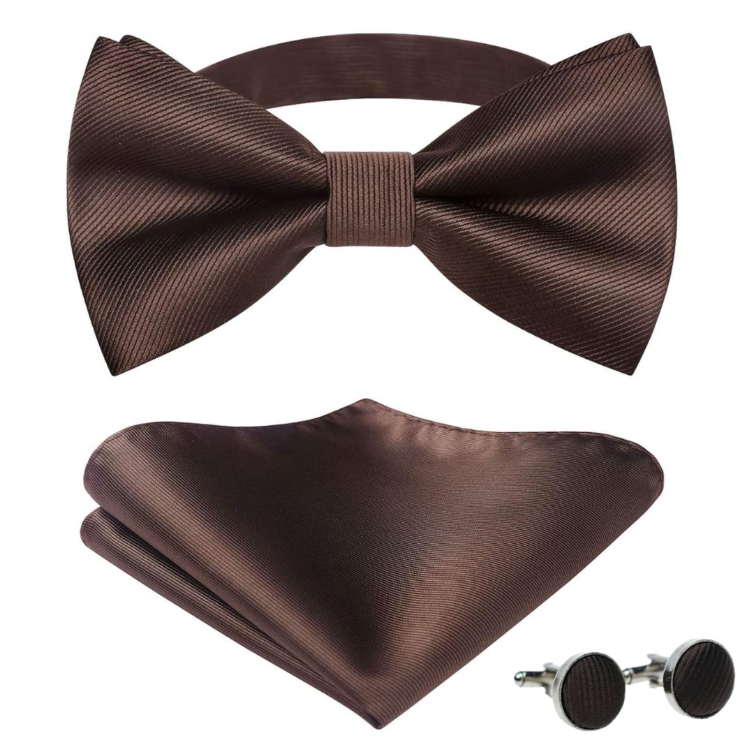 蝶ネクタイ 結婚式 メンズ ブラウン モカ 茶色 ワンタッチ ポケット