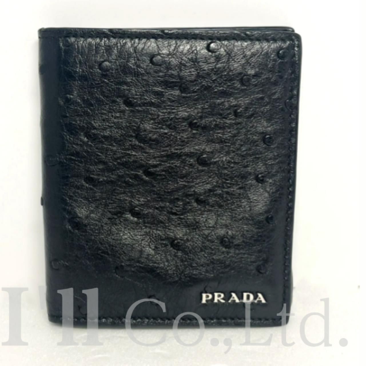 値下げ！PRADA プラダ ニつ折り札入れ 2MO004 オーストリッチ ブラック ブランド小物 二つ折り財布 2つ折り財布 カード入れ カードケース  黒 メンズ【中古】【51954T】 - メルカリ