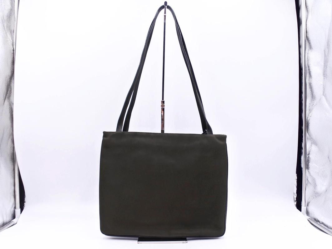 Max Mara マックスマーラ ナイロン レザー トート バッグ カーキ Max Mara マックスマーラ ナイロン レザー トート バッグ カーキ