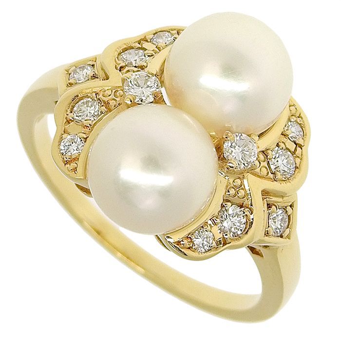 【極美品】ミキモト 750 k18YG パール ダイヤ リング 指輪 MIKIMOTO ミキモト デザイン パール ダイヤ リング K18YG 750