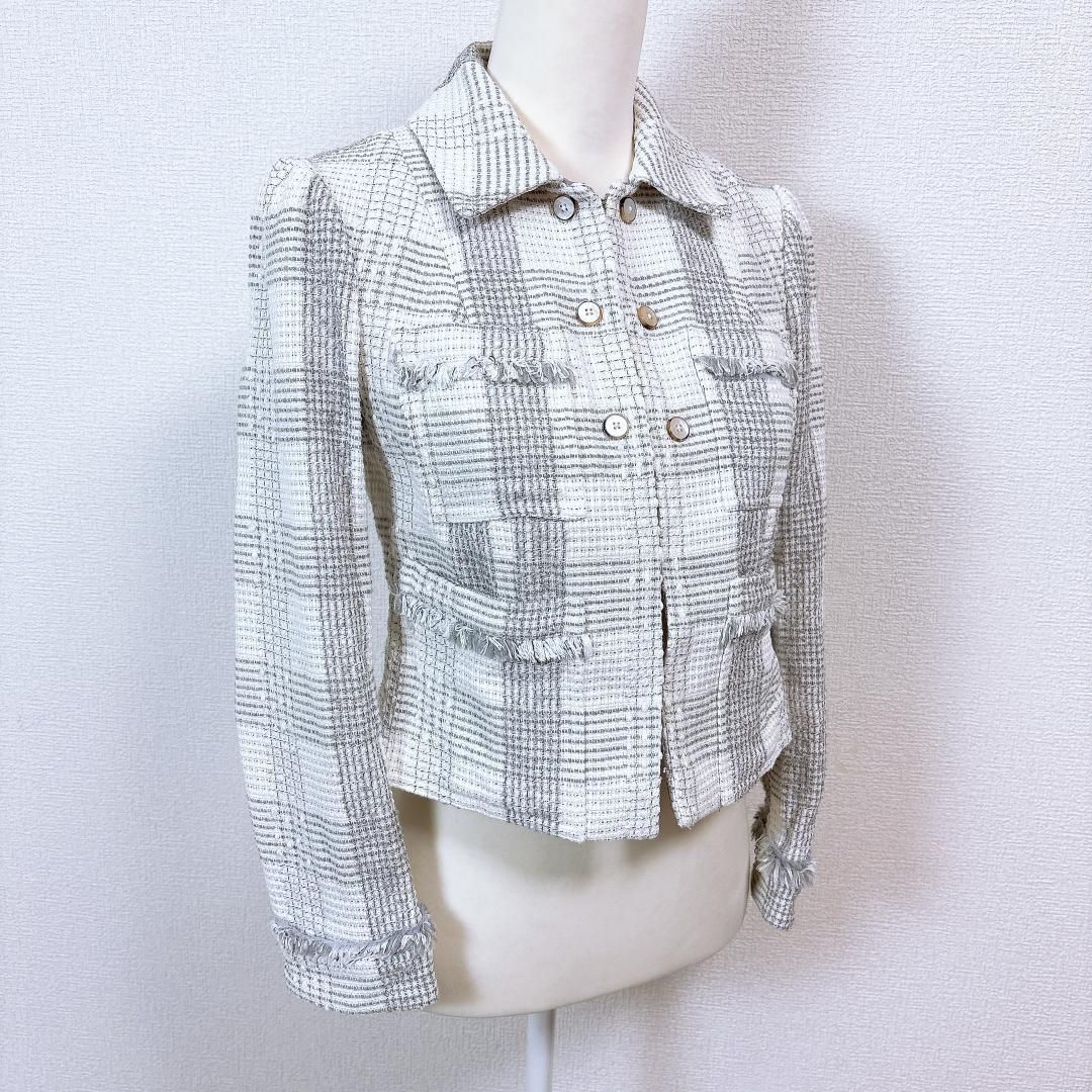 BROOKS BROTHERS ツイードジャケット 4 チェック 白×グレー