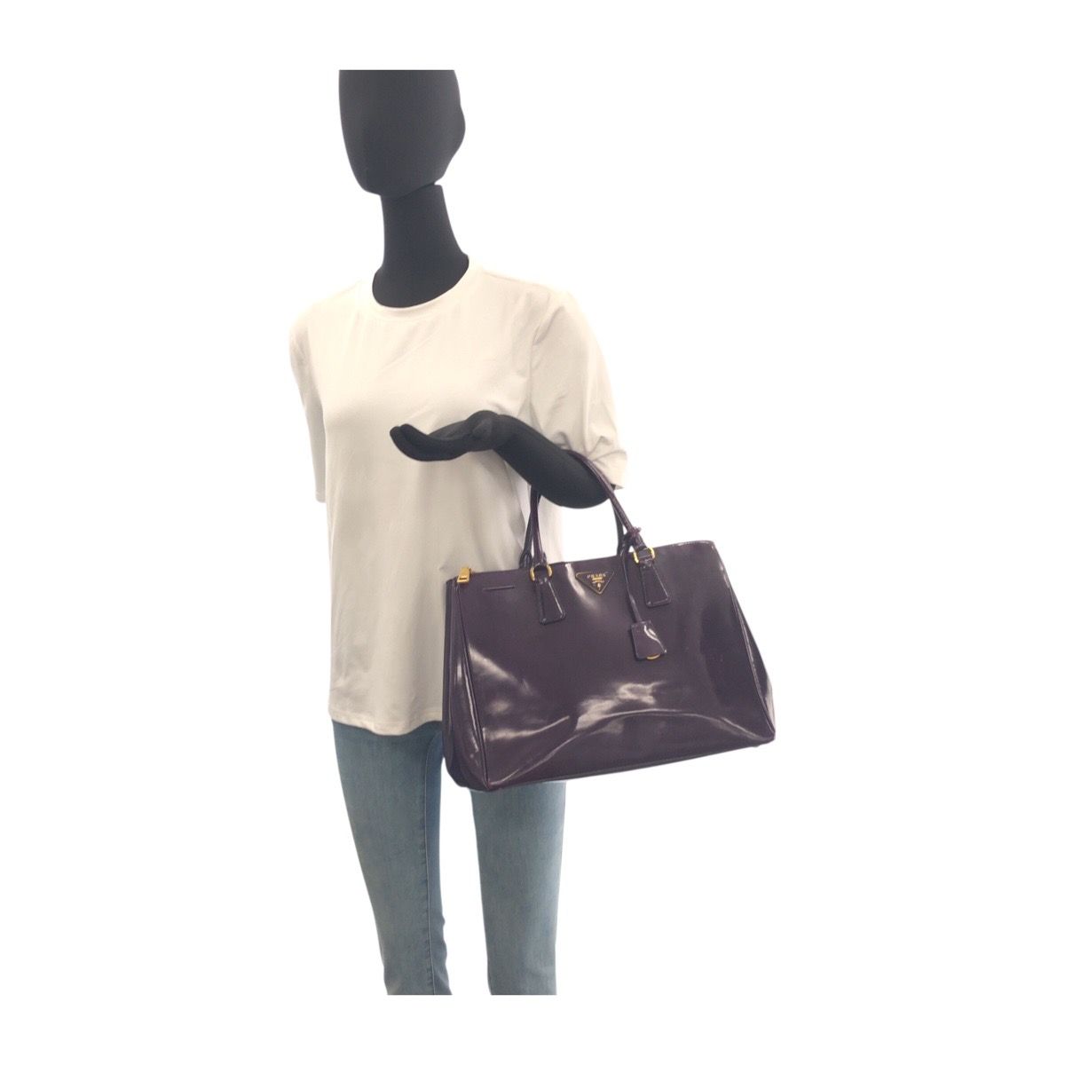 【PRADA】トートバッグ　ガレリア　三角ロゴプレート　ゴールド金具　パープル PRADA】トートバッグ ガレリア 三角ロゴプレート ゴールド金具