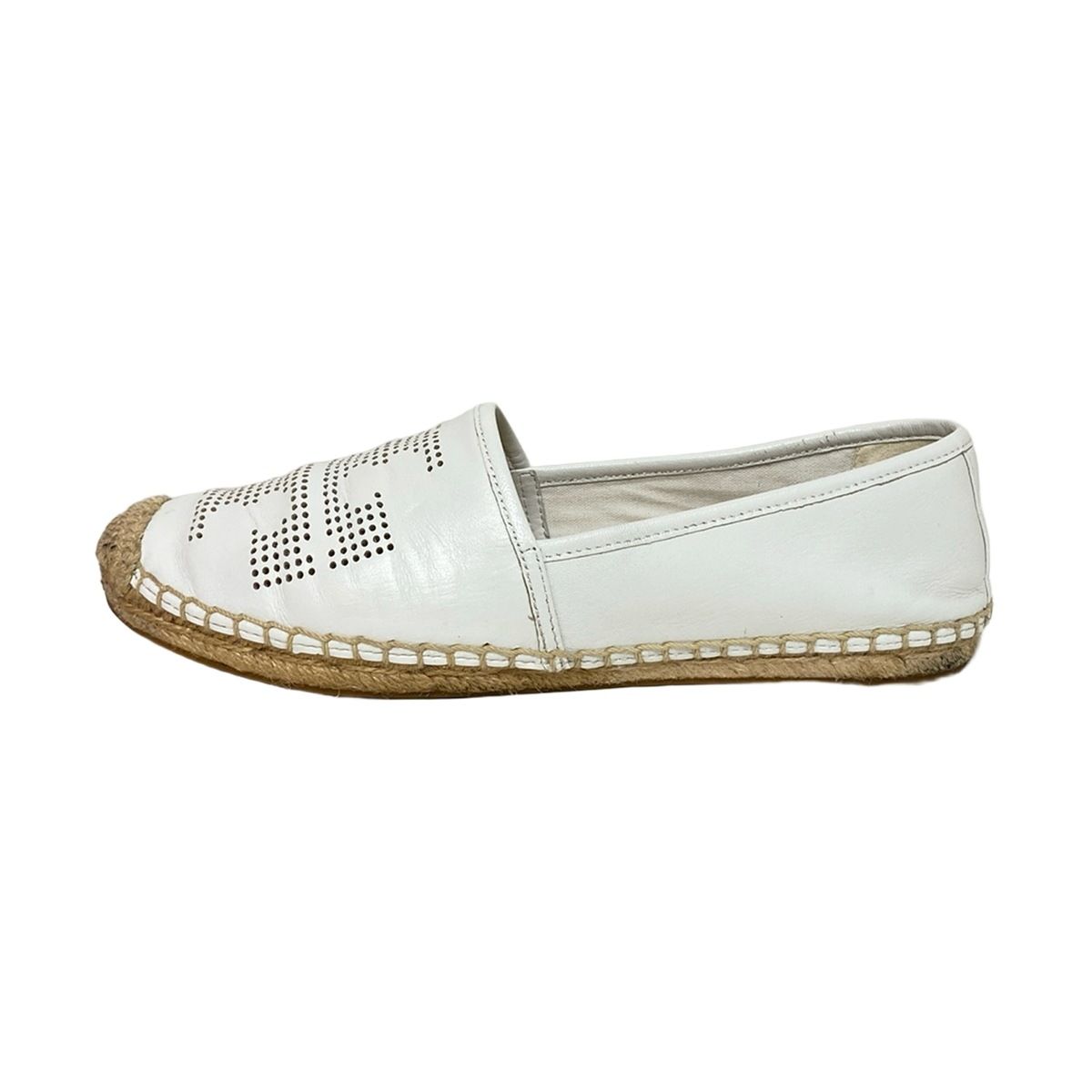 TORY BURCH トリーバーチ フラットシューズ 7.5M レディース - 白 エスパドリーユ|パンチング レザー