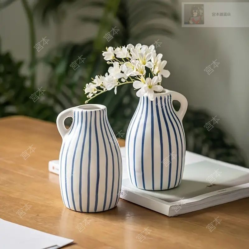 ストライプ模様の陶器花瓶 antiqua_mb-00065