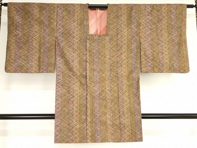 平和屋着物道行コート　組織　抽象間道　ロング丈　正絹　逸品　AAAN0452bw