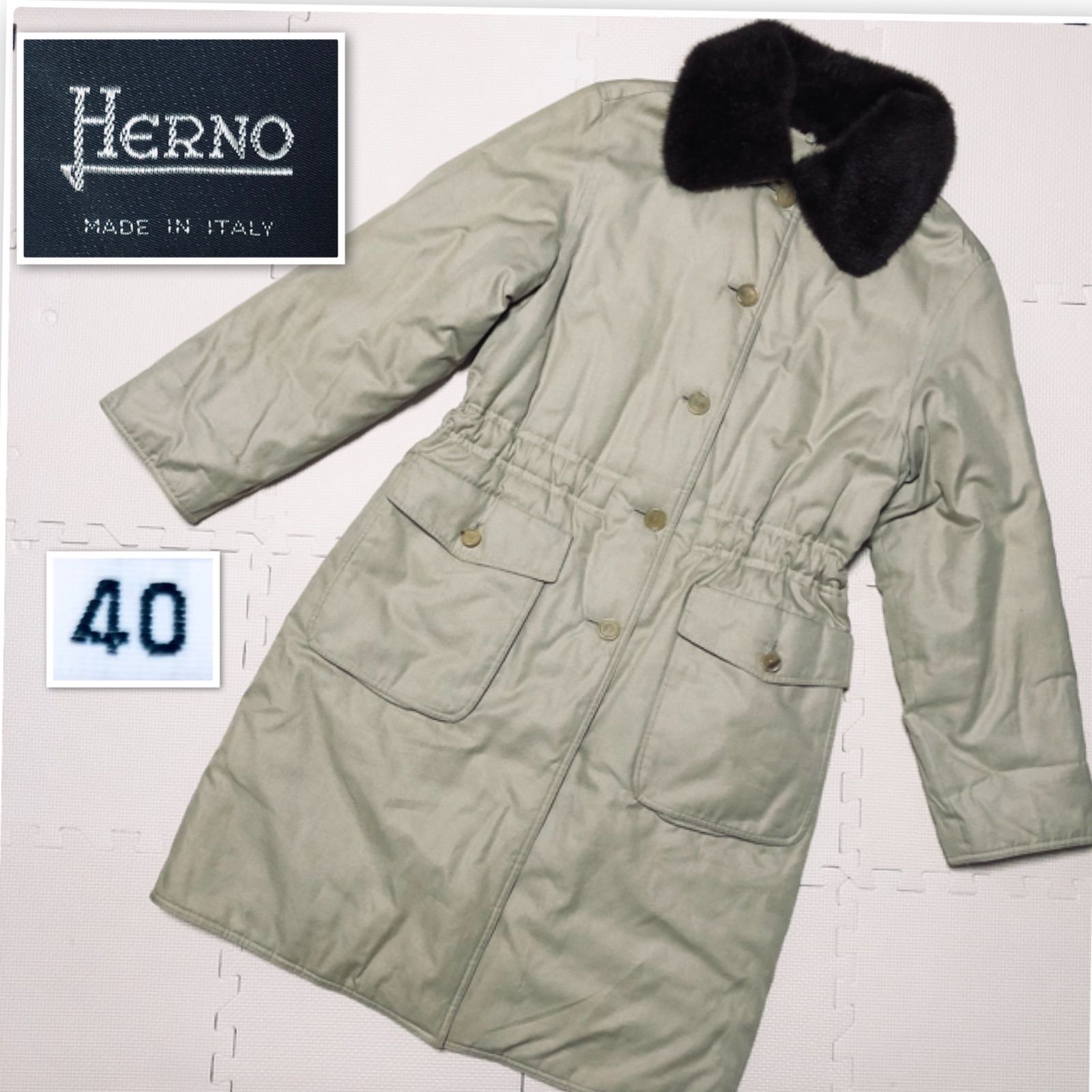 □良品□HERNO ヘルノ ステンカラーコート ロングコート 中綿 ファー 