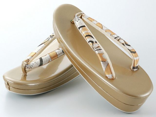 和装 草履バッグセット 帯地 黒×金 3枚芯 フリーサイズ k19-3 草履 バッグ