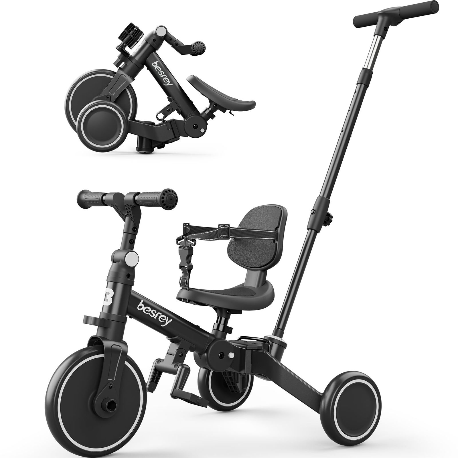 商品 besrey 三輪車 子供用三輪車 折りたたみ かじとり 手押し棒 5in1 1歳 2歳 3歳 ランニングバイク 自転車 乗用玩具 幼児用 キッズバイク プレゼント ギフト ブラック