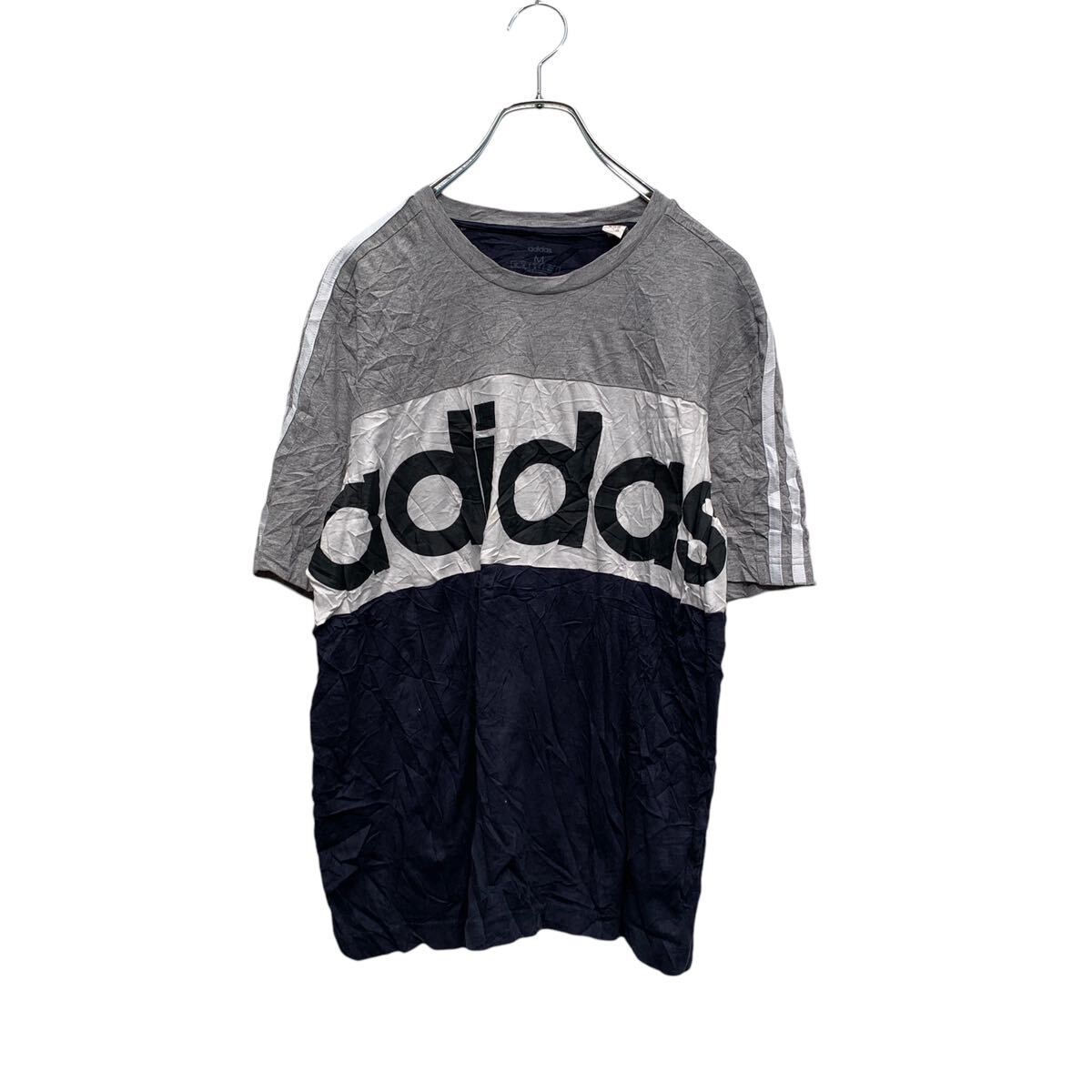 adidas 半袖 ロゴTシャツ M グレー ネイビー アディダス 切替 クルー ...