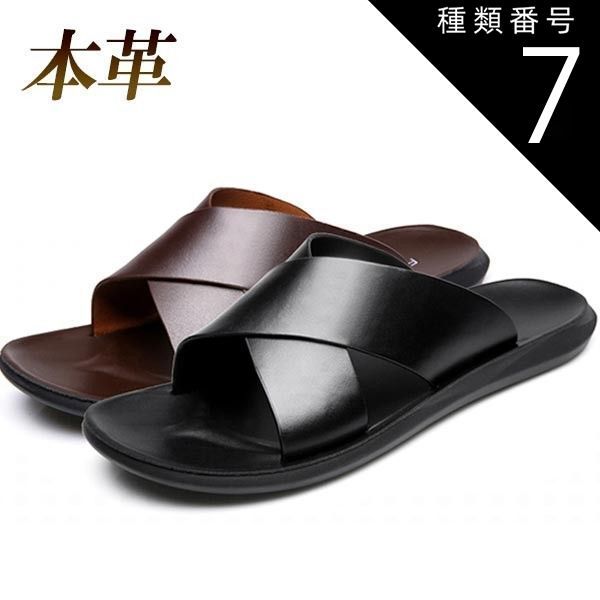 種類7：ブラック/27.0cm メンズ サンダル クロス スライド サンダル 本革 おしゃれ レジャー 春 夏 ブラック ブラウン 送料無料