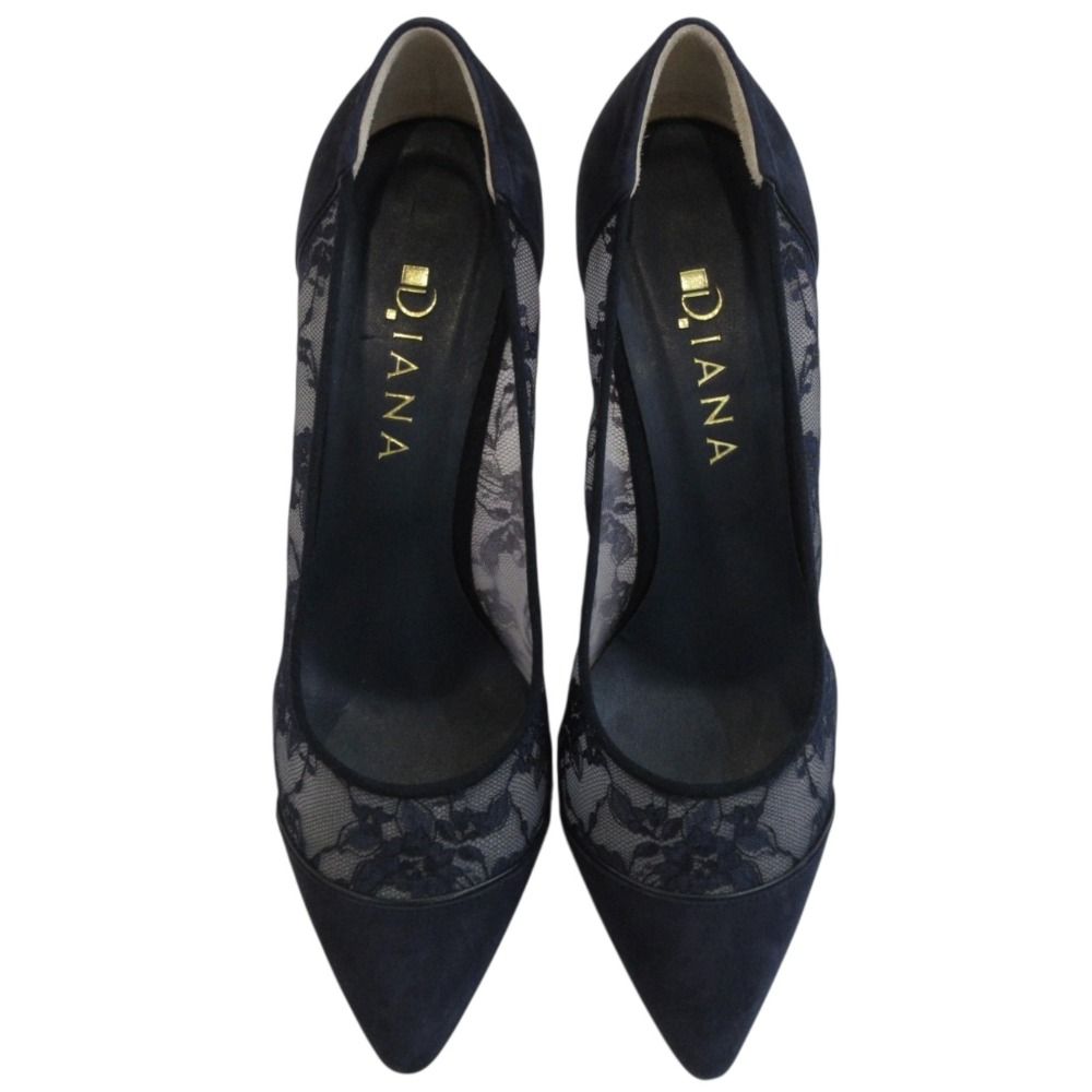 【美品】DIANA ダイアナ 23.5 パンプス フラワーレース ブラック 新品同様 DIANA ダイアナ フラワーレース コンビ パンプス 25.0