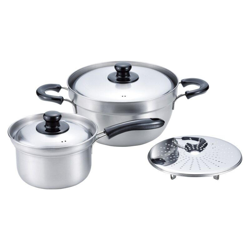 燕三 IH対応ふきこぼれにくい片手鍋16cm&両手鍋23cm(目皿付) (EM-011)