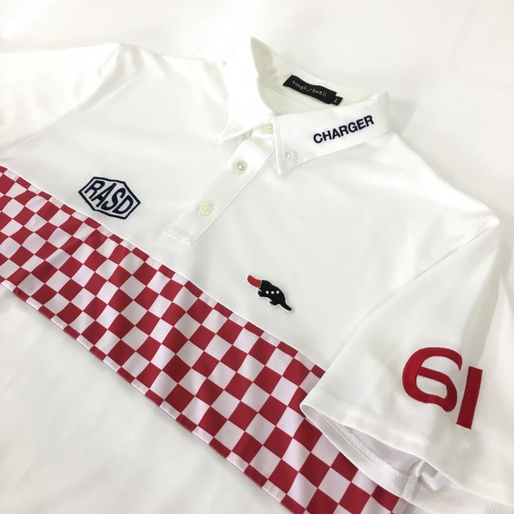 超美品】ラフアンドスウェル 半袖ポロシャツ 白×レッド 一部  