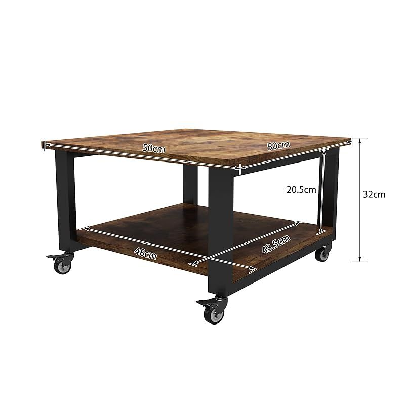 PUNCIA プリンター台 2段 幅50×奥行50×高さ32cm 木製ワゴン キャスター付き 収納棚 大型コピー機対応 レーザープリンタ FAX機適用 机下に置ける 省スペース設計 75kg耐荷重 簡単組立 オフィス 家庭用 ラック レトロ 1