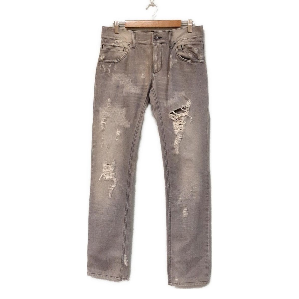 ドルチェアンドガッバーナ ジーンズ サイズ46 S メンズ 14GOLD クラッシュブラックデニム GZN9LD ダークグレー フルレングス|ダメージ加工