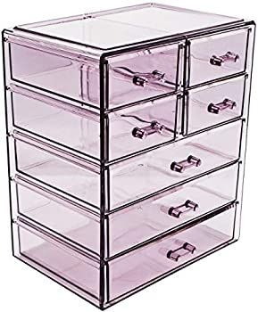 (3 Large 4 Small Drawers Purple) - Sorbus Cosmetics Makeup and Jewellery Big Purple Storage Case Display- 3 Large and 4 Small Draw