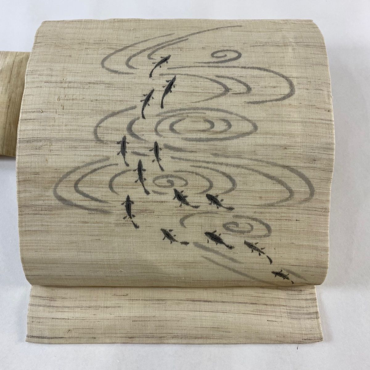 名古屋帯 名品 夏帯 魚 流水 ベージュ 正絹
