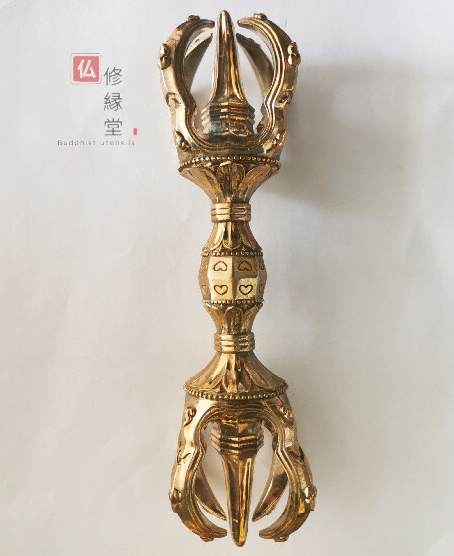 【修縁堂】仏教法具 真言宗 五鈷杵 金剛杵 増運 真鍮製 vajra 22cm 修縁堂】密教法器 弘法大師 五鈷金鋼杵 法具 真鍮製 vajra 22CM