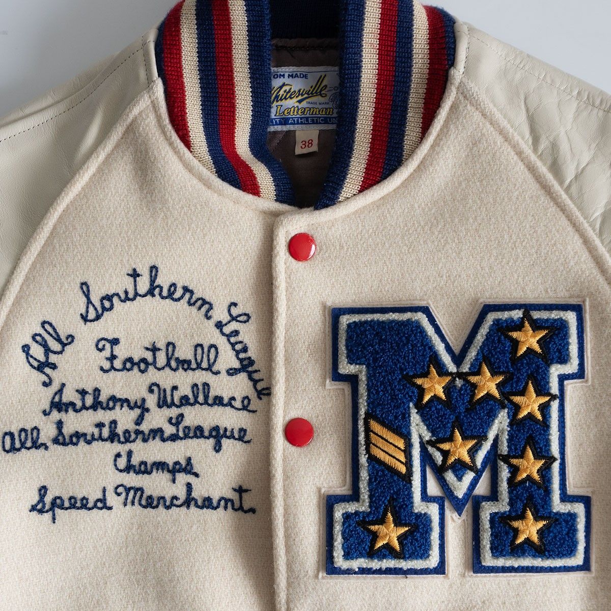 美品】WHITESVILLE【レザースリーブ スタジャン】38 スタジアム  