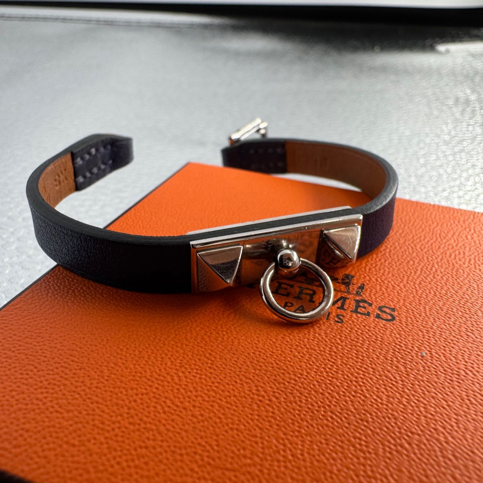 HERMES レザーブレスレット リヴァル ミニ ブルー ヴォー