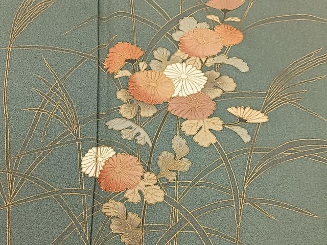 訪問着 作家物 暈し 波模様 花模様 金彩 縮緬 落栗色 KK-1770 平和屋着物□訪問着 花鳥文 鶉 暈し染め 金彩 正絹 逸品 CAAW2154ua