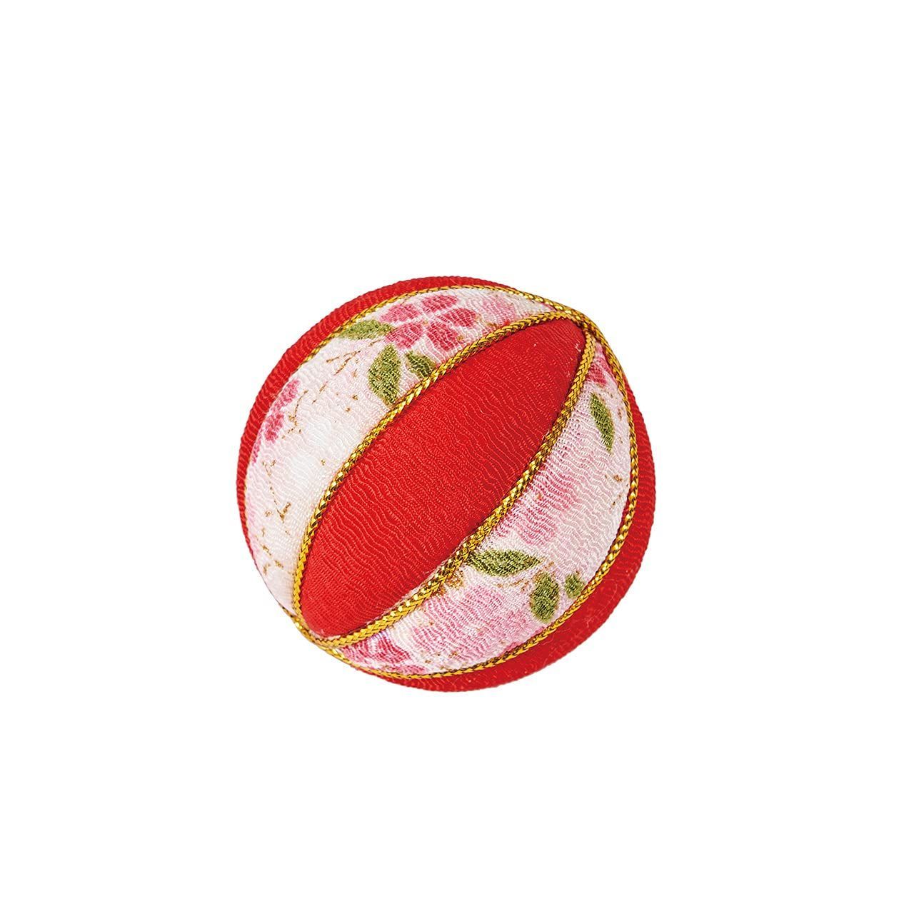 2コ入 デコレーションパーツ 赤 花柄 鞠 ちりめん花玉5 cm 003 東京堂