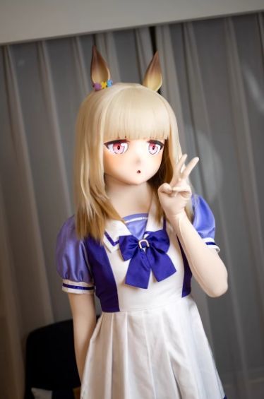 全頭マスク カツラ付き ロック付き NO.265 衣装付き ドール ヘッドロリータ人形 コスプレ 変身 仮装 着ぐるみ 二次元