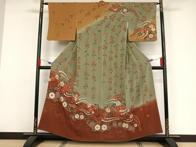平和屋着物○訪問着 辻が花 手描き 絞り たたき染め 金彩 正絹 逸品