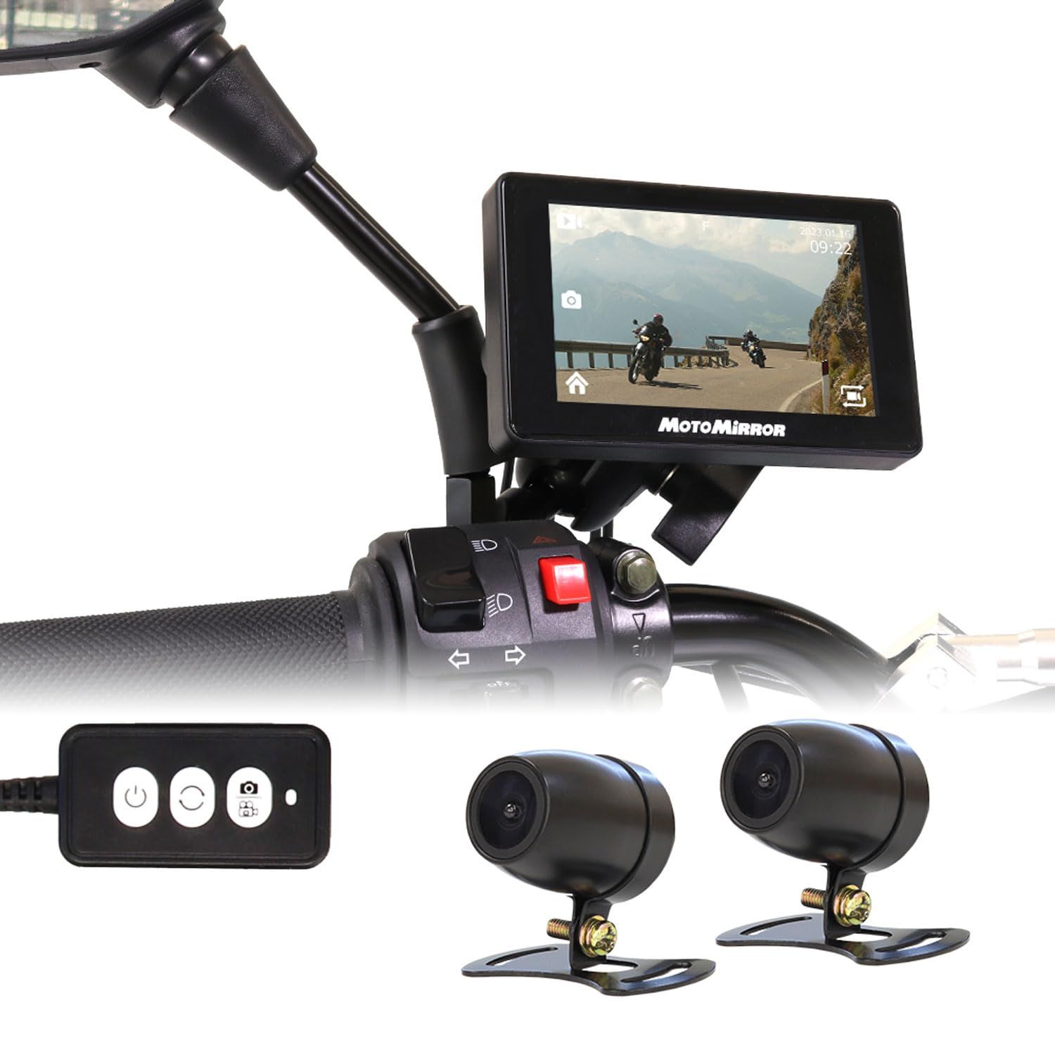 MAXWIN マックスウィン バイク用 ドライブレコーダー 前後同時録画 2カメラ デュアルチャンネル衛星GPS みちびき IMX307 4インチ タッチパネル リモコン 速度警告 BDVR-C001