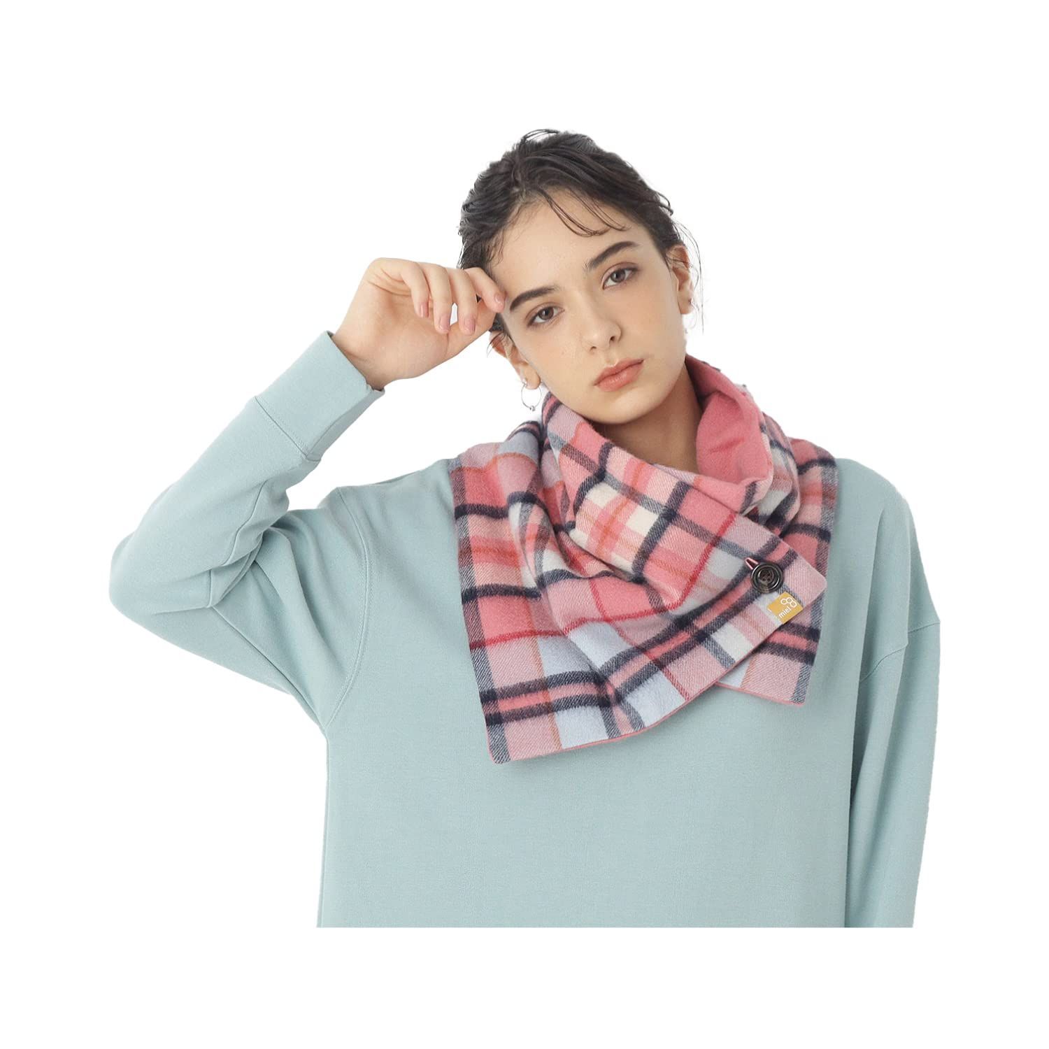 新着商品 長さ約90cm 防寒対策 洗えるカシミヤ お手入れ簡単 幅約30cm ボタン付き チェック レディース マフラー カシミヤ100％ miel ミエル ムーンバット