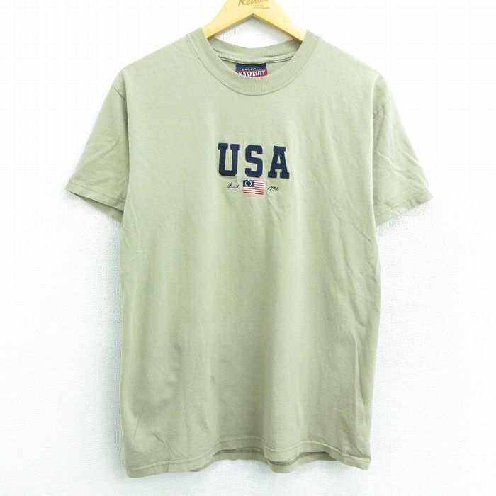 M/古着 半袖 Tシャツ メンズ USAロゴ ベージュ カーキ 22apr12 中古