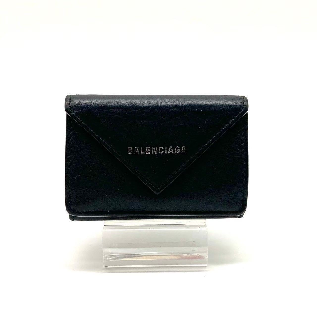 バレンシアガ ペーパーミニウォレット 3つ折財布 レザー ブラック 