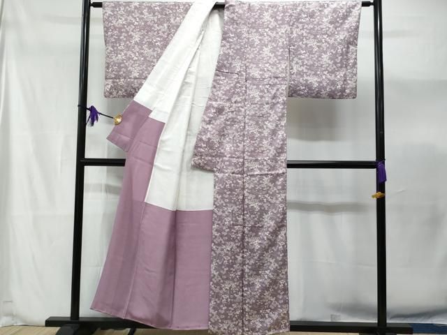 平和屋着物□上質な色無地 雲取り花地紋 浅緋色 正絹 逸品