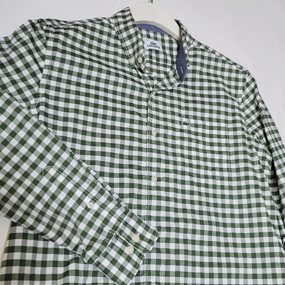 【雷市場（ポンジャン）商品韓国直送】100_ LACOSTE(ラコステ) 緑 チェック シャツ ポケット
