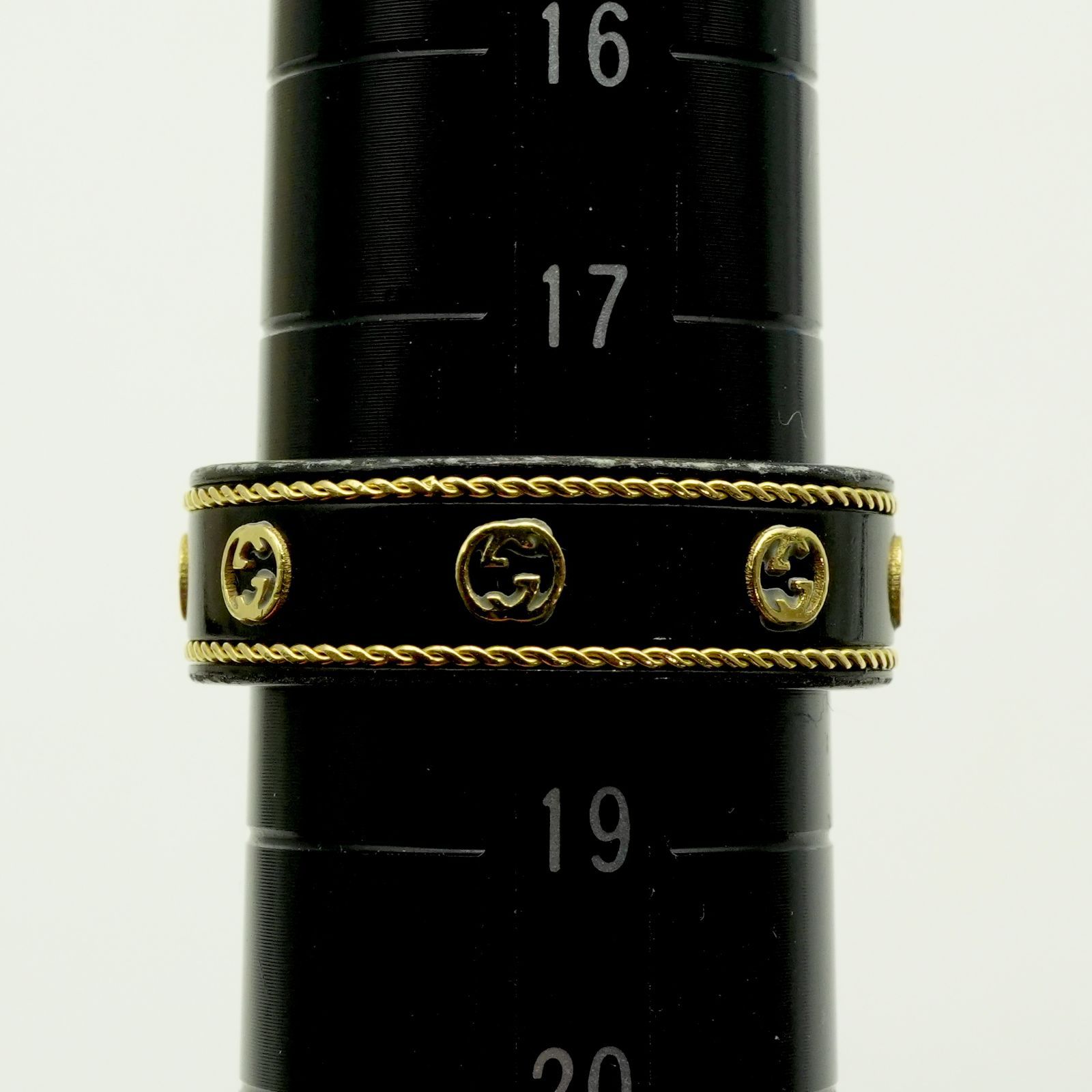 18号 グッチ インターロッキング ブラック アイコン リング/24-4303