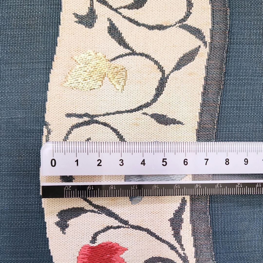 紬　刺繍　抽象花の名古屋帯　着物 ムラサキツユクサ花手刺繍紬名古屋帯 日本工芸会正会員 森康次作