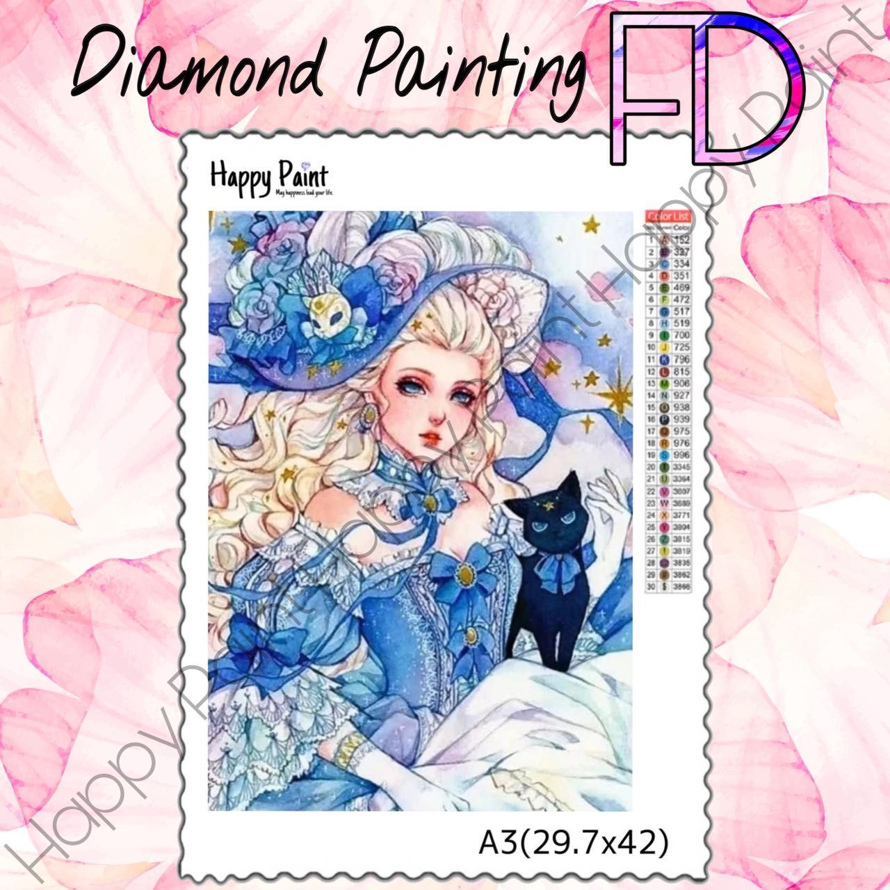 Happy Paint ダイヤモンドアート A3 女子 お洒落 ピンク／1894