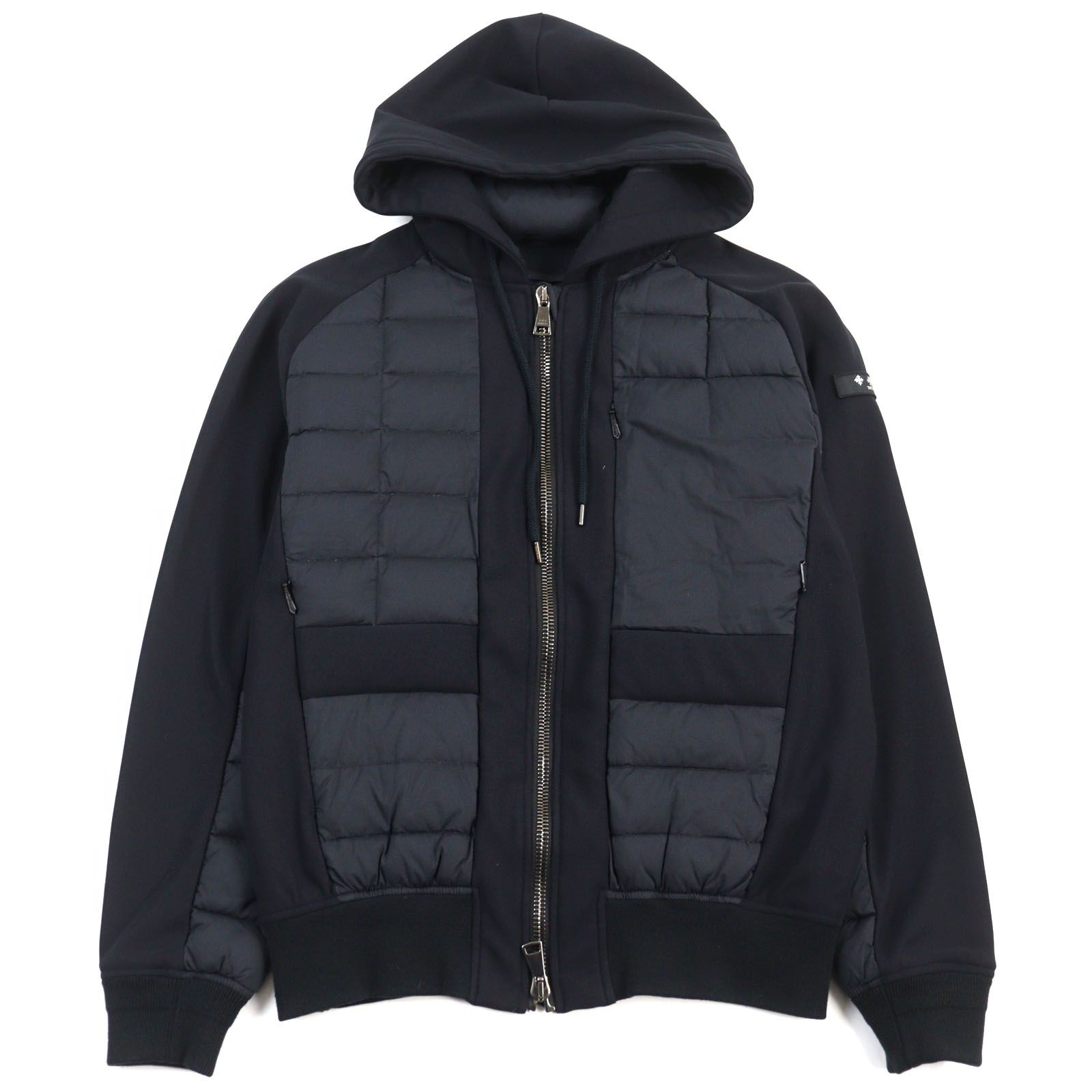 美品TATRAS タトラス MTK20A4194 DONEC ドネック ロゴワッペン付き フーデッド 異素材切り替え ダブルジップ ダウンジャケット ブラック 03 正規品 メンズ