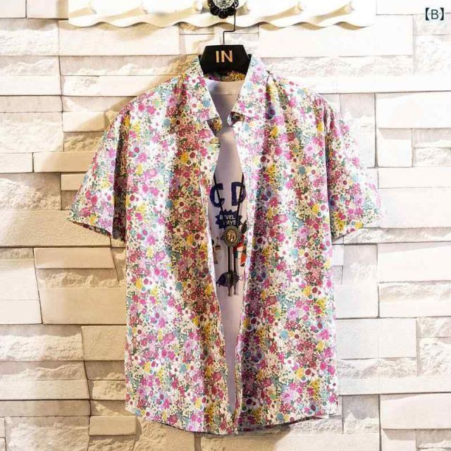 種類44：M/H：ナンバー7 秋冬 コーデ メンズ  服 シンプル ファッション オシャレ 大人 かっこいい 大きいサイズ ストリート 紳士服  薄手 花柄 半袖 シャツ カジュアル 綿 カラー ビーチ