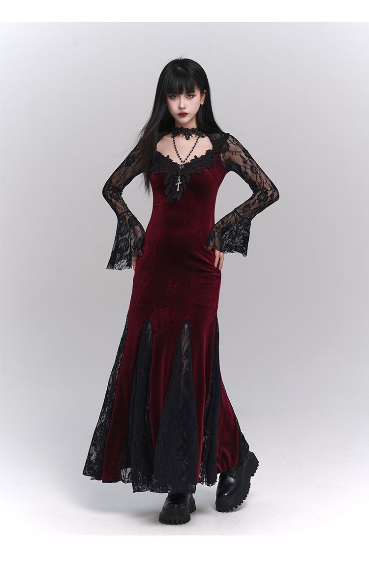 みなとのてんらんかい 黒のベルベット風ロングワンピース みなとのてん