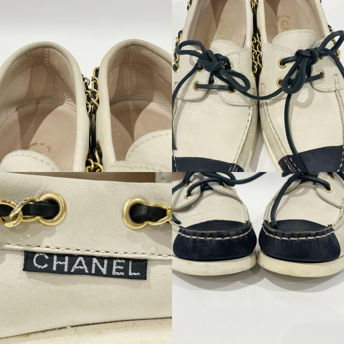 CHANEL デッキシューズ サイズ37 バイカラー チェーン - メルカリ