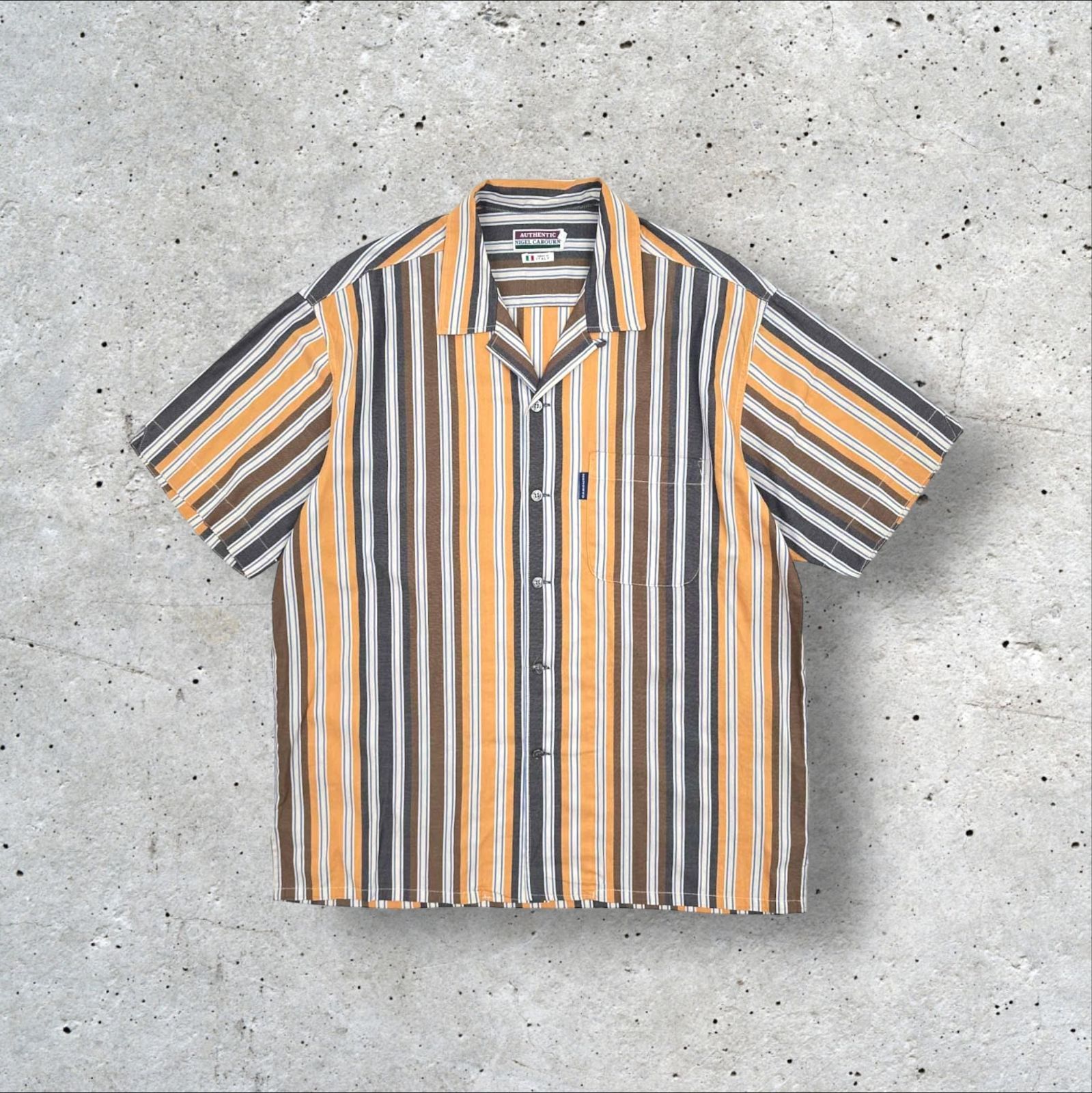 90s NIGEL CABOURN アングローバル期 イタリア製生地 ストライプ 開襟 