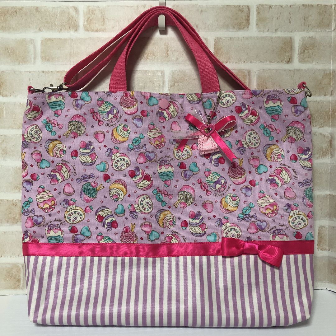 ハンドメイド　レッスンバッグ　チャーム　ショルダー付 - 2