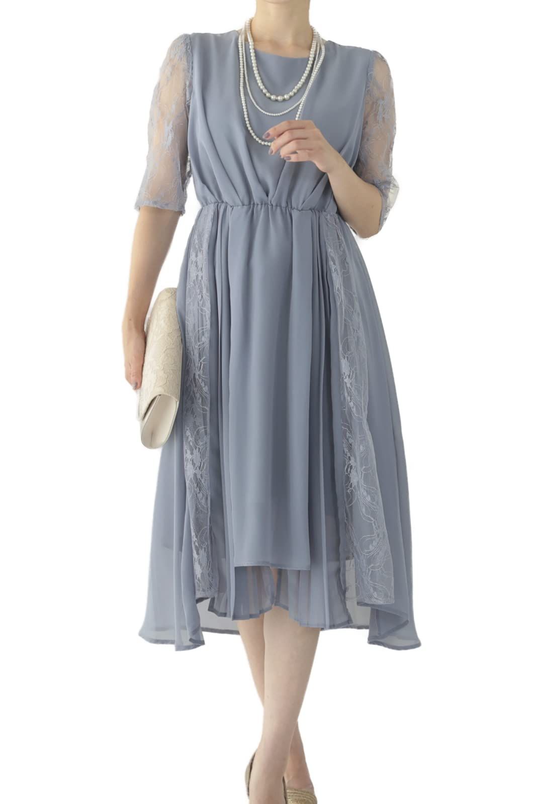アウニイ 結婚式 ドレス お呼ばれ フォーマル ワンピース レディース フィッシュテール シフォンドレス 319104 BGR L ブルーグレー | フィッシュテール | 319104 L