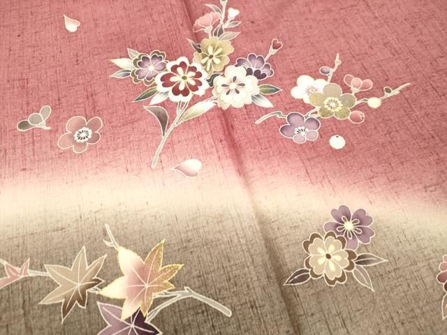 平和屋着物●訪問着　作家物　紬地　草花文　暈し染め　金彩　正絹　逸品　DAAU0706tw 平和屋着物○訪問着 作家物 紬地 草花文 暈し染め 金彩