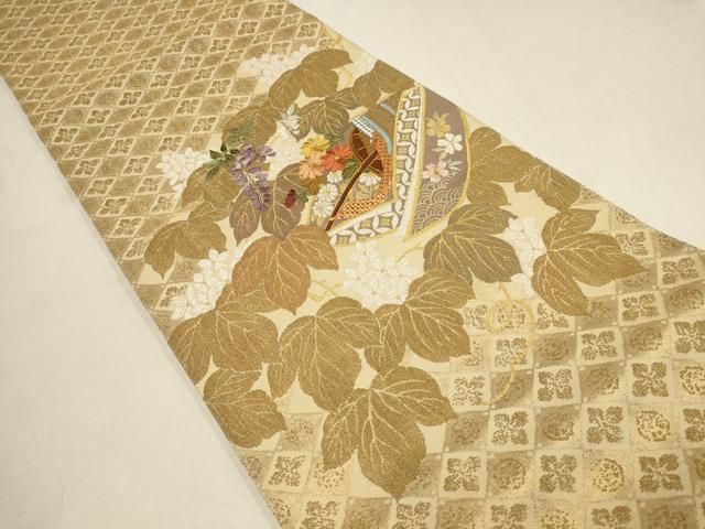 極上京の名門 じゅ らく謹製六通太鼓柄袋帯 酒落袋帯　金糸　在名刻印あり 極上京の名門 じゅ らく謹製六通太鼓柄袋帯 酒落袋帯 金糸 在名