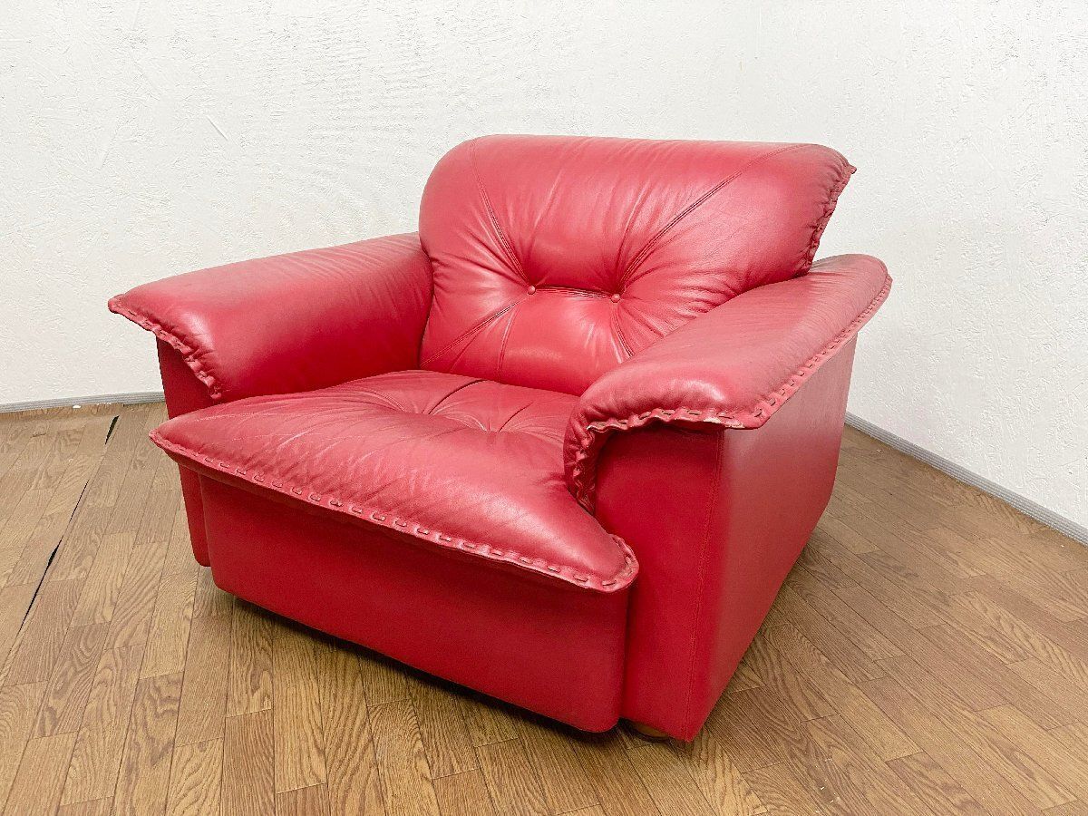 冨士ファニチアFUJI FURNITURE 　本革　1人掛けソファ 1PソファA □富士ファニチア FUJIFURNITURE 一人掛けソファ 1P シングルソファ 赤